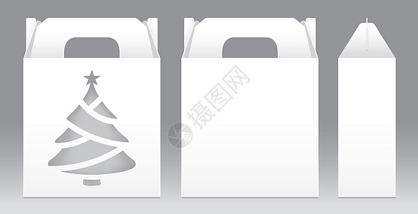 框白色窗口圣诞树形状切出包装模板空白 用于设计产品包装礼品盒的空盒白色模板 白盒包装纸牛皮纸卡板包装礼物盒子塑料推介会纸板正方形图片