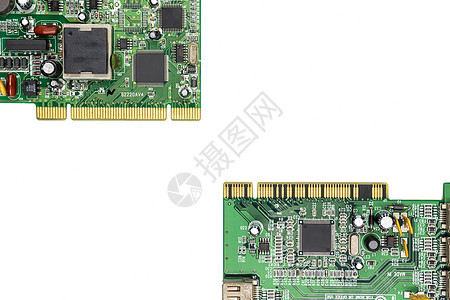 白色背景上的电子电路板 tex 的可用空间芯片硬件电容器内存连接器网络记忆服务器电脑半导体图片