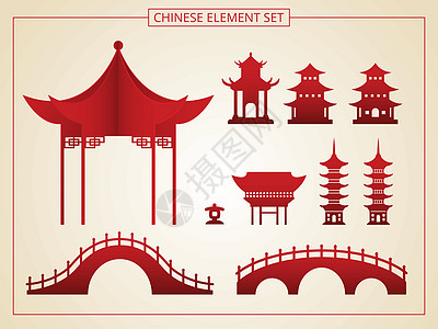 剪纸风格的中国建筑桥塔 合适的图片