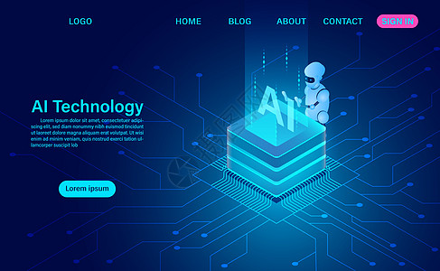 人工智能机器人技术科学学习互联网等距文档蓝色机器插图智力电脑图片