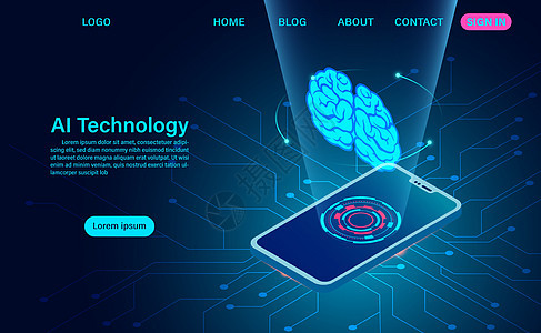 人工智能技术概念头脑网络笔记本信息科学技术插图蓝色互联网商业图片