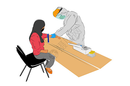 常任医生或护士使用Hazmat和面盾 为Covid19进行快速测试准备脸盾 给现任妇女椅子病人艺术诊断药品管子组织桌子压力预防图片