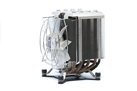冷却的CPU风扇 配有热水槽和电缆 在白背上隔离塑料空气处理器鼓风机涡轮电气圆圈冰箱力量硬件图片