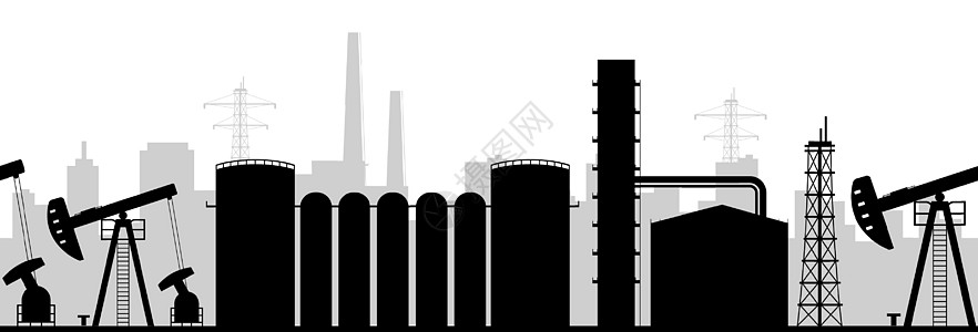 黑色城市石油制造黑色剪影无缝边框插画