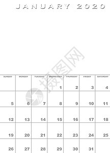 2020年1月 2020年1月日历模板背景图片
