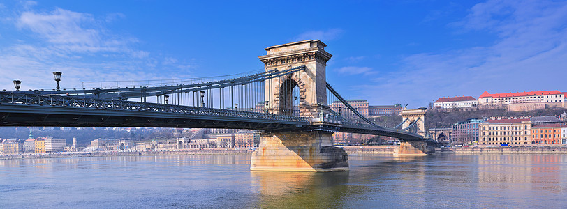 匈牙利布达佩斯多瑙河上的Szechenyi链桥地标旅行历史性首都建筑街道景观蓝色旅游城市图片