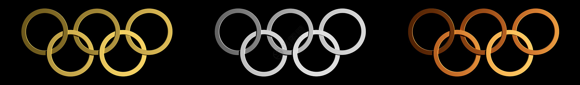 Gold Silver和Bronze 孤立的奥运戒指 3D背景图片