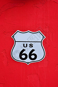 美国66号公路66号公路线路历史性旅行白色徽章运输背景