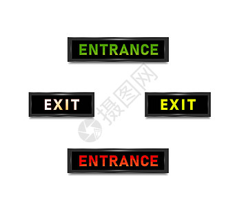 退出入口门标志设置为红色和绿色灯光 孤立的矢量图形插图图片