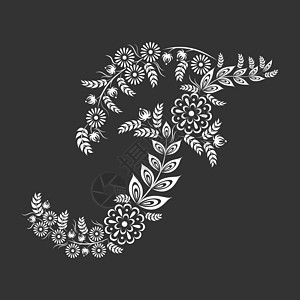 黑色背景上的花卉大写白色字母 F 字母组合图片