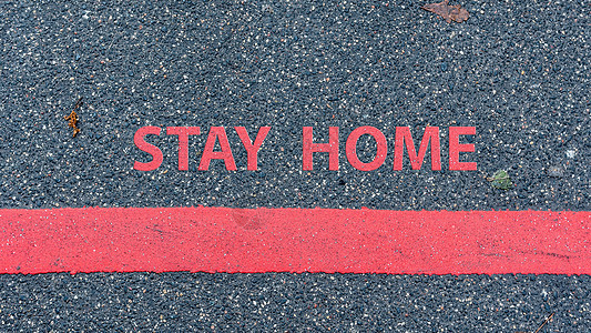 沥青路顶端有红线和文字的柏油路视图社会红色风险感染传染性警告路面边缘预防危险图片