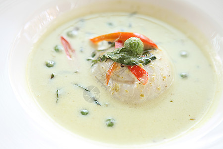 泰国食用青菜鱼咖咖和大米午餐盘子香料食物沙拉蔬菜寒意烹饪蒸汽管道图片