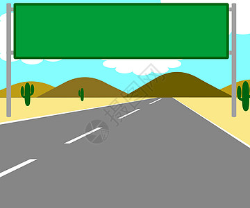 道路两旁有沙漠和仙人掌的标志插图图片