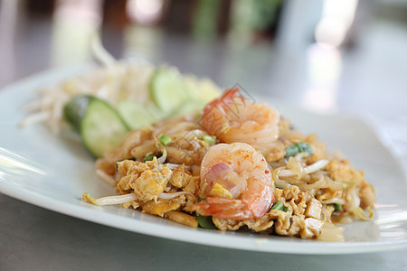 面条和上面有虾 泰国食物坚果胡椒柠檬花生盘子软垫豆芽美食烹饪海鲜图片