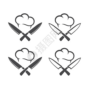 厨房刀具或切肉刀厨师帽黑色矢量象形图图标工具食物餐厅刀刃帽子菜刀标识图片