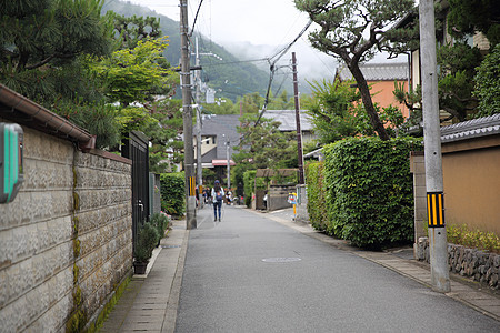 在日本的街道上浆果植物岩石花园地标路面墙壁建筑学旅行图片