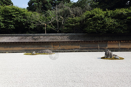 京都的石头花园异国帝国思考栅栏石头岩石树木佛教徒将军灵魂图片