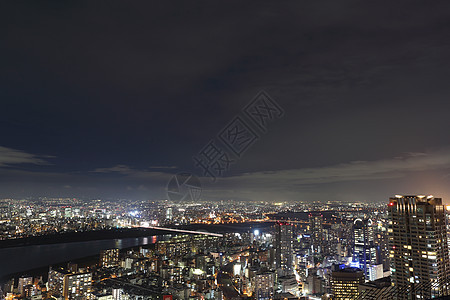 日本大阪市夜景时的城市风景旅游公园景观旅行摩天大楼地标风景建筑学全景市中心图片