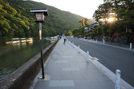 绿色花园树中的日本人步行道建筑学文化公园街道小路图片