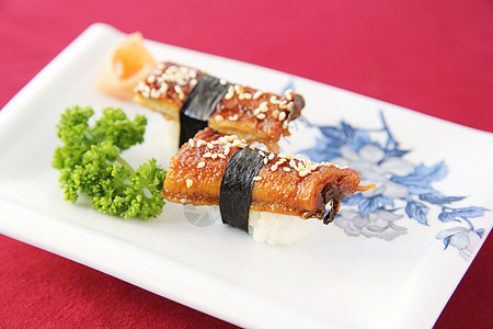 鱼寿司unugi海藻午餐鳗鱼叶子美味寿司木头食物餐厅海鲜图片