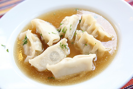 元汤勺子木头盘子饺子烹饪小吃面条午餐肉汤食物图片