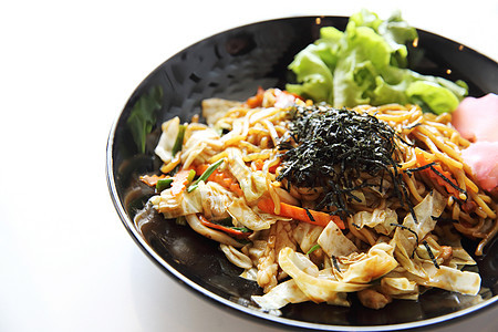 日日美菜 炸面海鲜午餐美食食物炒面章鱼猪肉油炸面条盘子图片