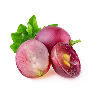 在白色背景上孤立的红葡萄水果维生素果汁酒厂叶子红色营养食物紫色收成图片