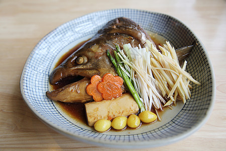 鱼头煮黄酱日日食白色午餐叶子食物海鲜大豆蔬菜草本植物美食图片