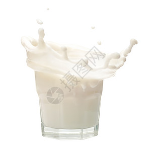 白色背景上隔绝的玻璃上的牛奶喷溅产品奶制品杯子溪流通量早餐奶油饮料酸奶运动图片