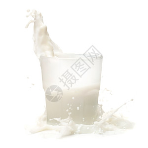白色背景上隔绝的玻璃上的牛奶喷溅酸奶早餐运动养分通量杯子奶油产品饮料溪流图片