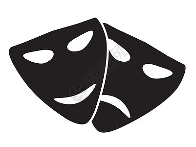 白色背景的剧场面罩图标 平板风格 戏剧面罩文化艺术娱乐黑色剧院展示喜剧演员表演电影图片