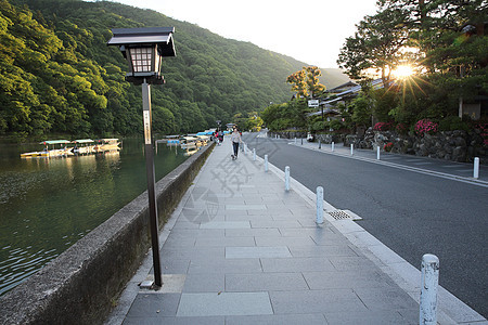 绿色花园树中的日本人步行道建筑学文化公园小路街道图片