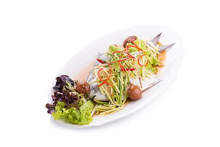 白磷蒸汽鱼 中国菜烹饪食物海鲜蒸汽辣椒收成大豆盘子餐厅菜肴图片