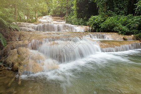 Ngao区Lampang Tha深森林瀑布国家公园绿色植物瀑布叶子森林国家岩石丛林流动石头图片