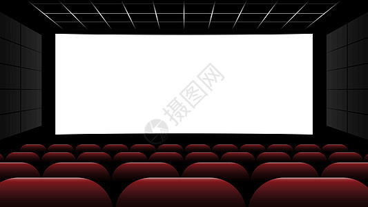 电影院电影院与空白屏幕和红色它制作图案椅子时间礼堂观众电影投影房间座位扶手椅天鹅绒图片