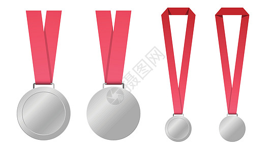 组的空白奖牌与红丝带模板矢量图制作图案图片