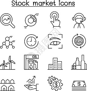 在薄林中设置的股票市场股票货币证券交易所图标活力利润库存经纪人投资标识力量命令基金金融图片