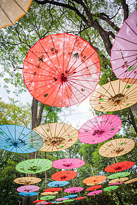中国传统五彩伞收藏情调节日异国蓝色遮阳伞阳伞艺术艺术品木头图片