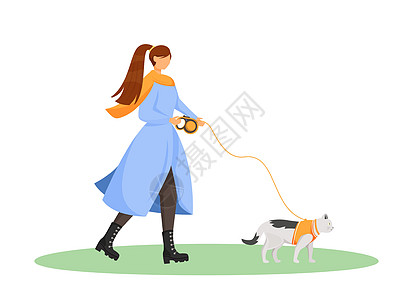 女人走猫平面颜色矢量不露面的特征图片