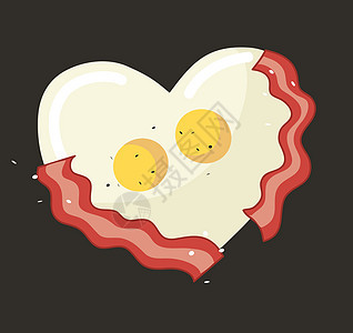 心形 vecto 中的煎蛋和培根烹饪食物果汁猪肉熏肉油炸插图涂鸦早餐盘子图片