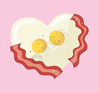 心形 vecto 中的煎蛋和培根烹饪餐厅早餐涂鸦油炸果汁插图盘子食物猪肉图片