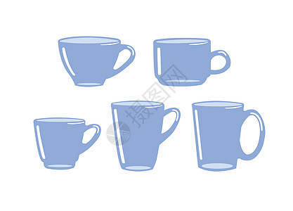 套在白色背景上孤立的茶杯盘子绘画陶器插图家庭碟子液体蓝色厨房饮料图片