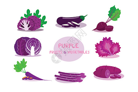 孤立在白色背景上的紫色水果和蔬菜插图植物土豆茄子沙拉解剖淡紫色叶子烹饪萝卜图片