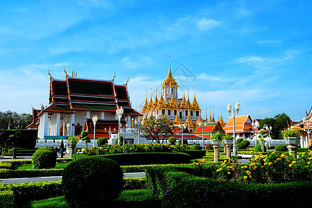 Loha Prasat寺和寺的风景 那里是泰国曼谷著名的地标城市吸引力天空历史文化旅行宗教蓝色旅游艺术图片