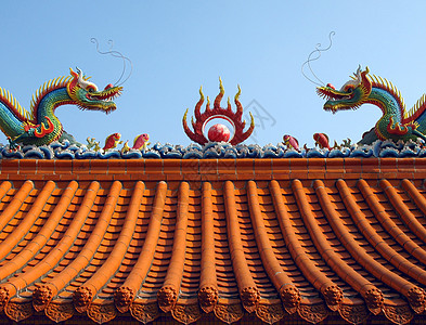 中国圣殿屋顶天空雕塑宗教雕像遗产恶魔蓝色工艺艺术迷信图片