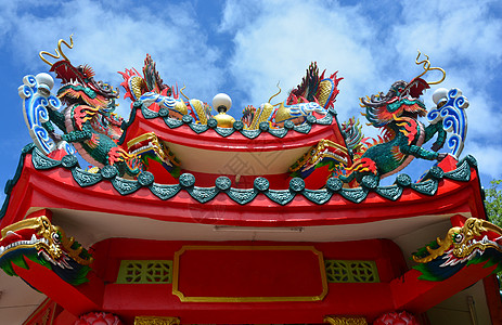 中国双中国龙在中国庙顶屋顶上图片