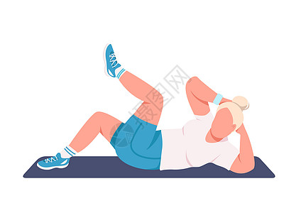 女运动员做仰卧起坐平面颜色矢量不露面的特征图片
