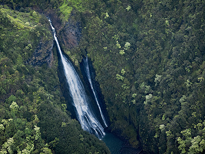丛林摄影夏威夷Kauai的瀑瀑空中观察鸟瞰图地球勘探阴影全景摄影地形丛林航班天堂背景