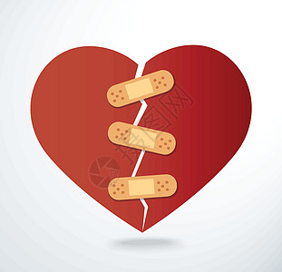 在破碎的心图标 vecto 上贴膏药情感孤独浪漫插图伤口悲伤帮助保健药品疼痛图片