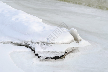 河边的冰质和雪阳光季节蓝色天气浮冰池塘粉色白色裂缝温度图片